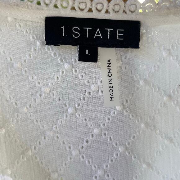 1. State Women's White Pleated Peplum Top Size L - Picture 8 of 9